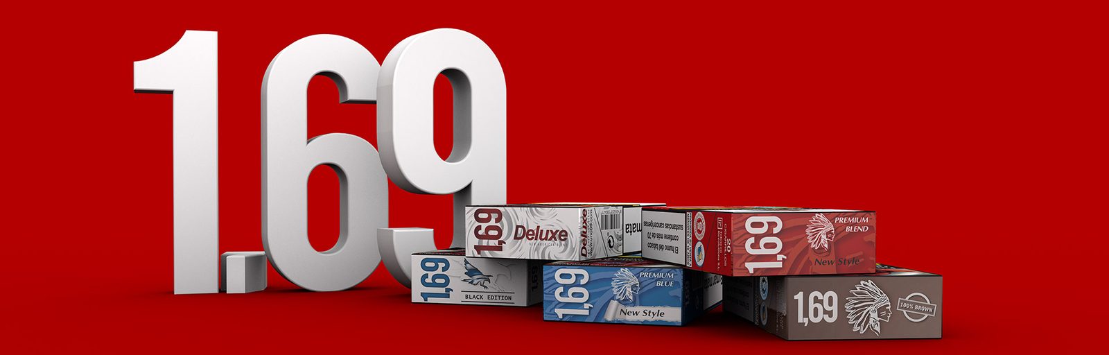 Cajetillas de la gama de cigarrillos 1,69: Deluxe, Premium Blend, Premium Blue, Black Edition y 100 % Brown
